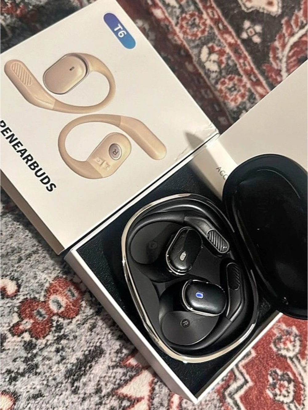 Trausi T6 OpenEarBuds Open-Ear Earbuds Black & Beige Like New